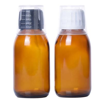 China Wholesale Medicine 100ML Amber Syrup Bottle With Plastic Measuring Cap for sale