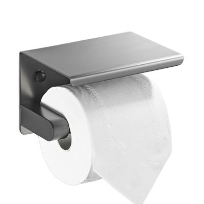 China Modern Toilet Paper Holder With Phone Shelf SUS 304 Stainless Steel Toilet Paper Roll Holder Wall Mounted Black for sale