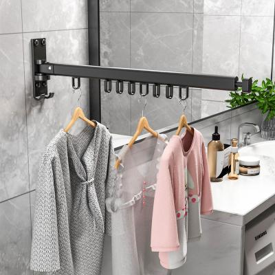 China Modern Wall Mounted Folding Clothes Drying Rack Space Saver Heavy Duty, Folding And Retractable Laundry Drying Rack With Towel Rack for sale