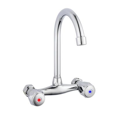 China Brass Metered Taps Double Handle Wall Mount Kitchen Faucet Mixer for sale