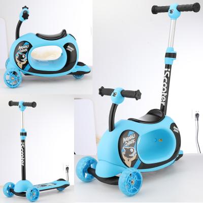 China Flexible Adjustable Adjustable US EU STORE No Tax High Quality Electric Scooter Children LED Light Hummer Scooter 4 Conversion Modes 3 Wheel Kids Scooter for sale