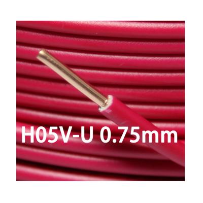 China High Strength Copper Wire Cable H05V-U 0.75mm 300/500V PVC Insulated Single Core Certified Cable Building Wire for sale