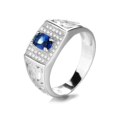 China Luxury Factory Turkish Men Rings Real 925 Silver With Blue Gemstone And CZ Pave Dubai Rings For Men Jewelry for sale