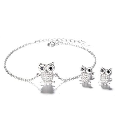 China Cute 925 Silver Cute Animal Set Owl Bracelet And Earrings Set For Women for sale