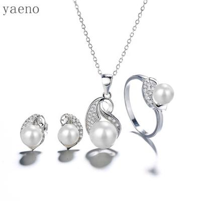 China TRENDY Pendant Necklace Jewelry Set of 925 Pearl Silver Earrings Rings in Swan Design for Women for sale