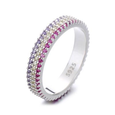 China FASHIONABLE Wholesale Micro Colorful Yaeno CZ Stone Pave Real 925 Silver Band Rings For Women for sale