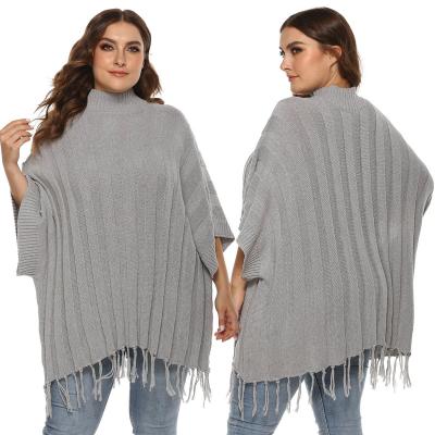 China wholesale winter women Anti-wrinkle fall plus size knit poncho sweater with tassel fringe custom ladies knitwear for sale