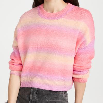 China Anti-wrinkle Customized Women's Spray Dyed Rainbow Sweater Knit Pullover for sale