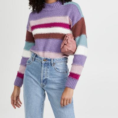 China Anti-wrinkle women's sweater colorblocked wide stripe knit sweater tops custom design women jumper for sale