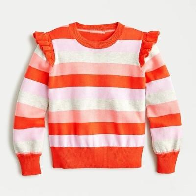 China Custom Wholesale Anti-wrinkle Baby Toddler Kids Girl Rainbow Ruffle Cardigan Sweater Knitwear for sale