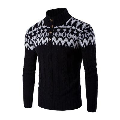 China Wholesale Winter Anti-wrinkle Men's High Neck Acrylic Jacquard Knitted Ugly Christmas Half Cardigan Sweater Pullover For Man Custom Knitwear for sale