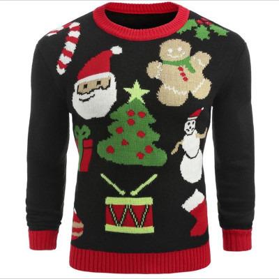 China Unique Design Men Winter 2021 Hot Sale Anti-wrinkle Acrylic Jacquard Pattern Crew Neck Christmas Sweater Ugly Sweater Jumper Top For Man for sale