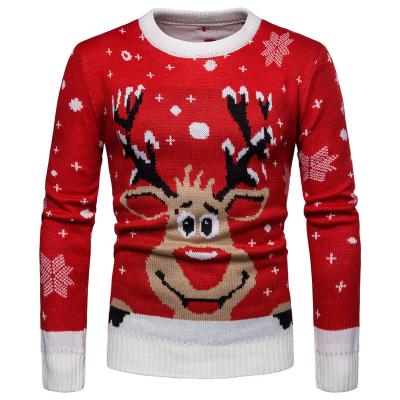 China Wholesale Unisex Anti-Wrinkle Mens Long Sleeve Crewneck Acrylic Deer Jacquard Knit Ugly Christmas Sweater Pullover For Man Custom Knitwear for sale