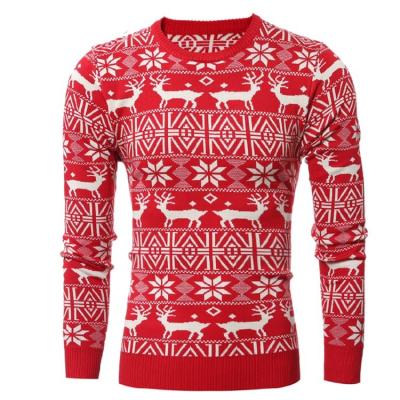 China Wholesale Winter Mens Crew Neck Deer Snowflake Jacquard Anti-Wrinkle Knit Ugly Sweater Jumper For Man Custom Christmas Sweater Knitwear for sale