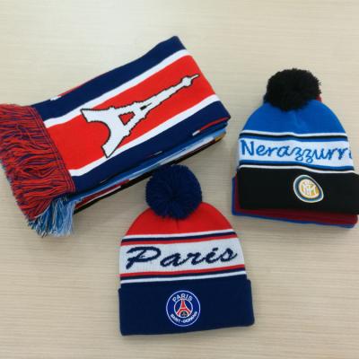 China Knitting Accessory Beanie Set Hijab Cold Weather Scarves Shawl Hat Team Soccer Football Fan Scarfs Unisex Jacquard Sports Knitting Accessory Custom Made Comfortable Soft Warm for sale