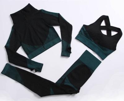 China 2021 Wholesale Woman Breathable Ladies Zipper Cardigan Gym Seamless Tight Sports Wear Legging Sets For Women Fitness Sexy Crop Yoga Top Wear for sale