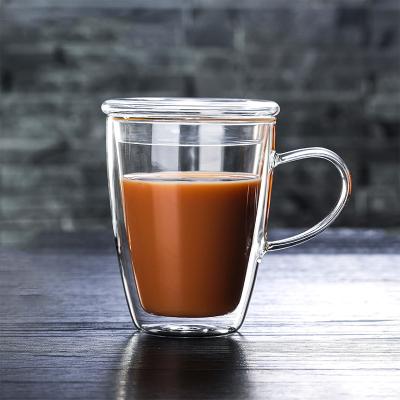 China OEM Factory Stocked Wholesale Double Wall Glass Espresso Mug With Handle Cup Tea Glass Drinkware Mug for sale