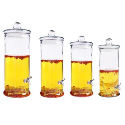 China Factory Direct 3.4.5L Beverage Glass Dispenser Large Juice Storage Glass Jar 150 Degree Instant Temperature Difference Embossed Direct Clear for sale