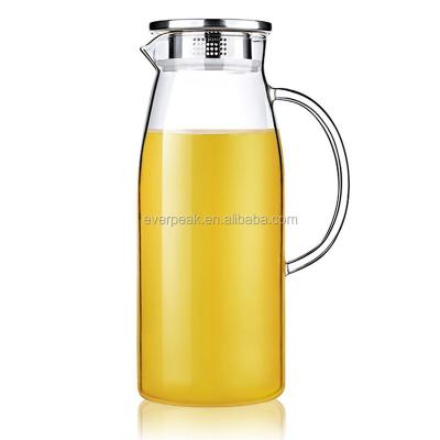 China 1800ML 60Oz Carafe Borosilicate Glass Kettle Iced Tea Pitcher Viable Glass Water Jug With Stainless Steel Lid for sale