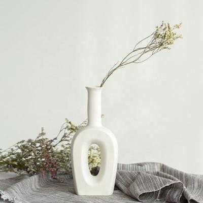 China Europe OEM Factory Wholesale Handmade Modern Nordic Vase Ceramic White Dye Burning Creative Gift Ceramic Vase for sale