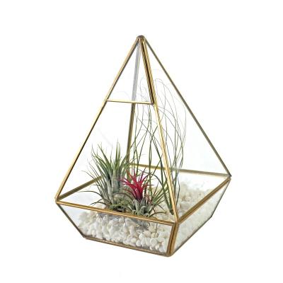 China Factory Direct Geometric Pyramid Mini Glass Greenhouse/Hand Made Glass Vase Planter/Air Plant 150 Degree Instant Temperature Difference for sale