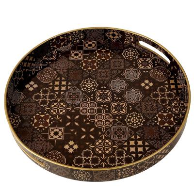 China Disposable Luxury Gold Plated Modern Home Kitchen Fruit Table Top Decorating Reusable Metal Serving Candy Date Snack Storage Tray for sale