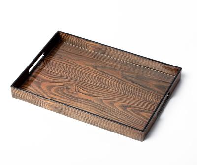 China 2023 Sustainable Serving Trays New Anti Slip Wooden Serving Tray With Handles for sale