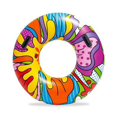 China 2 Handles 36125 Fashion Beach Heavy Duty Party Round Inflatable Swimming Ring For Adults Water Fun for sale