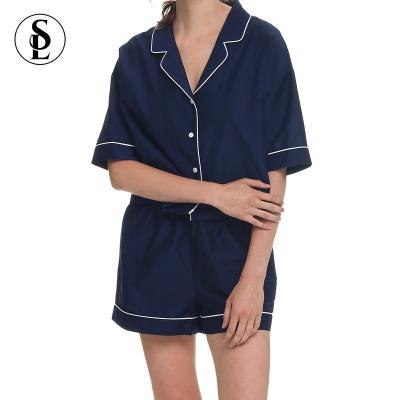 China Custom bamboo QUICK DRY cotton pjs set for woman summer shorts contrast piping modal womens pajamas set for sale