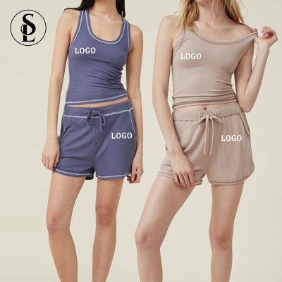 China QUICK DRY Custom Summer Casual Lady Tracksuit Rib Knit Shorts Set Women Lounge Wear Outfits Shorts Two Piece Set for sale