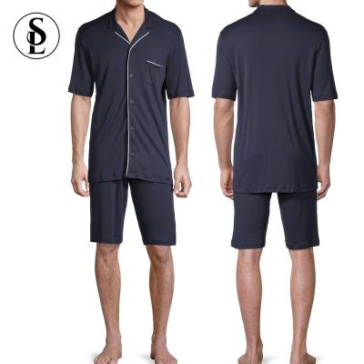 China QUICK DRY short sleeve top and shorts knit pajama men contrast piping 100% cotton pajamas for sale