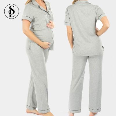 China Antibacterial Custom Maternity And Caring Solid Short Sleeve Pajamas Set Bamboo Maternity Pajamas Sets for sale