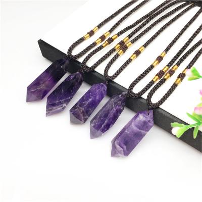 China China Natural Healing Crystal Jewelry Wholesale Polished Crystal Point Hexagon Amethyst Necklace Pendant For Decoration for sale