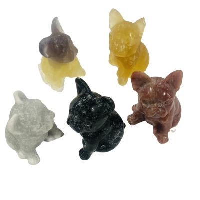 China Wholesale Natural Miscellaneous Stone Crystal Crafts China Crystals Healing Stones French Bulldog For Decoration And Gifts for sale