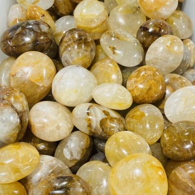 China Wholesale High Quality Natural Healing Stones China Crystals Flower Palm Yellow Burnt Stone For Decoration for sale