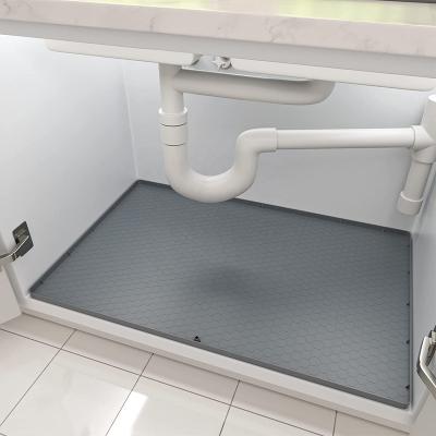 China Sustainable Silicone Under Sink Liner Waterproof Board With Drain Hole For Kitchen And Bathroom Cabinet Mats for sale