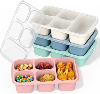 China Hot Selling Portable Food Grade Silicone Heatable Lunch Box Kids Bento Box Silicone Food Storage Container With 5 Compartment for sale