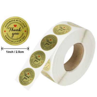 China Wholesale Custom Adhesive Gold Roll Small Scratch-On Vinyl Logo Thank You Stickers For Business for sale