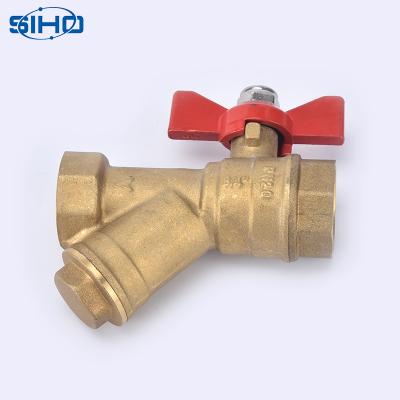 China General ball valve with filter China factory sale brass color manual standard high quality brass water line standard normal temperature for sale