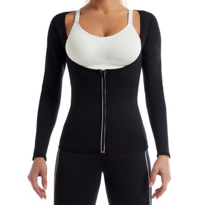 China Women Waist Trainer Hot Neoprene Shirt Breathable Sauna Suit Sweat Body Shaper Jacket Top Zipper Long Sleeve for sale