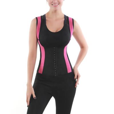 China Red And Black Stitched Women Waist Trainer Antibacterial Neoprene Vest Slim Adjustable Corset Sauna Shirts Body Shaper Weight Loss Top Tank for sale