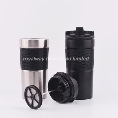 China WITH LID 12oz/350ML Travel Press Coffee Maker Stainless Steel French Vacuum Insulated Travel Coffee Mug for sale