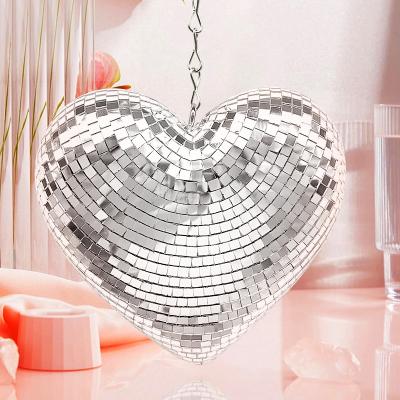 China Classic Hanging Silver Disco Ball Heart Shaped Mirror Disco Party Decor With Hook Hanging Decorations For Indoor Home Bar KTV for sale