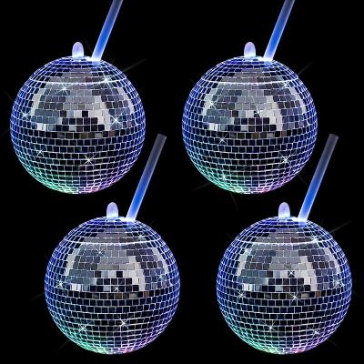 China Wholesale Cheap Bulk Glow Colored Party City Bar Club Custom Glass Glow Lantern Disco Ball Cocktail With Straw Disco Ball Cup for sale