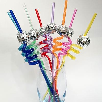 China Party Straw Topper 12 Disco Straws 70s Birthday Party Colorful Straws Wedding Bride Bachelor Party Club Disco Ball Straws for sale