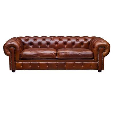 China QS-SF03 Tufted British Chesterfield Tufted Leather Sofa Vintage Leather Sofa for sale