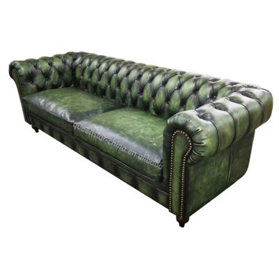 China QS-SF05 Vintage 3 seater luxury tufted leather distressed classic American style buttoned sofa for sale