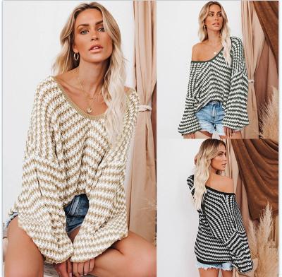 China 2021 Autumn New Wholesale High Quality Women Plus Size Knitted Sweater Pullover New V-neck Loose Knit Sweater for sale