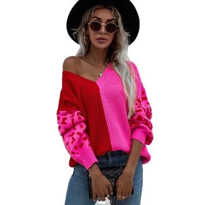 China 2021 Autumn and winter new products women's sexy V-neck color matching sweater women oversized sweaters knitted for sale