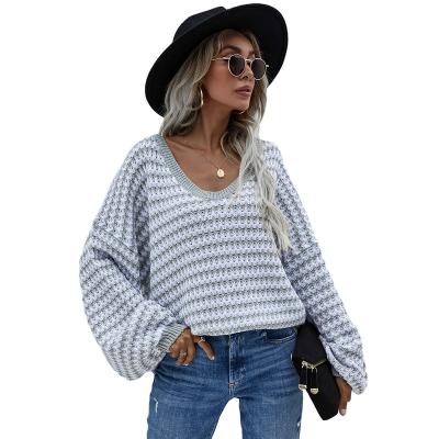 China 2021 New Ladies Loose Knitwear Hollow Pattern Plus Size Sweaters V Neck knitted women's sweater for sale